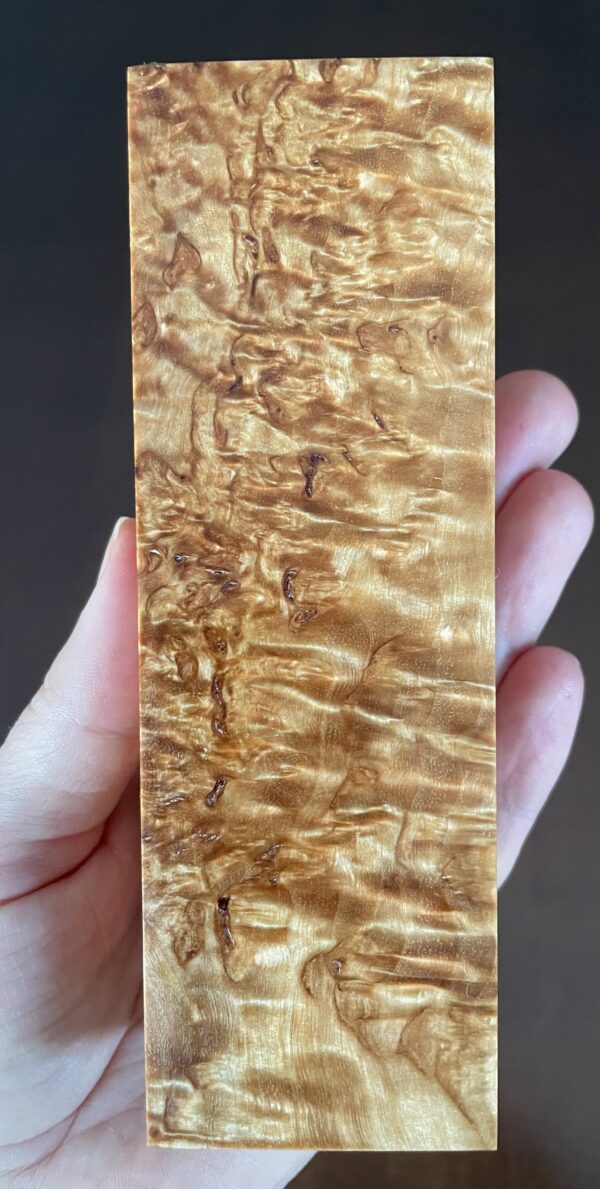 Image. Curly birch, called also masur birch stabilized wood. Ideal craft supply for making a fandle for a knife.