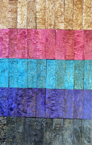 Knife handle blank - Stabilized premium grade Curly birch scales. Dimensions 17x37x118mm